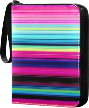 Colorful Mexican Stripe Card Binder 4-Pocket, 400 Pockets Trading Cards Holder Games Card Albums Storage Organizer Case for Football, Baseball Cards