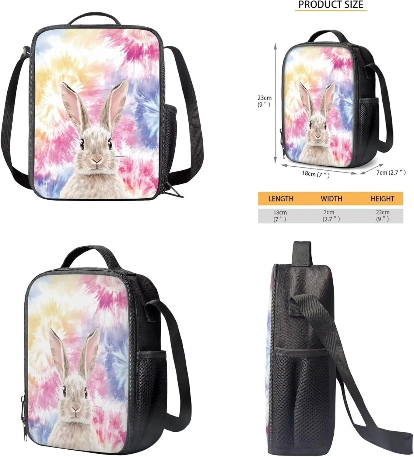 Colorful Rabbit Schoolbag Girls Elementary Backpack Girls 6Th Grade Large Capacity Shoulder Bag with Lunch Box Pencil Case Water Bottle Sleeve 4Pcs Set Bookbag for Camping Travel Sports