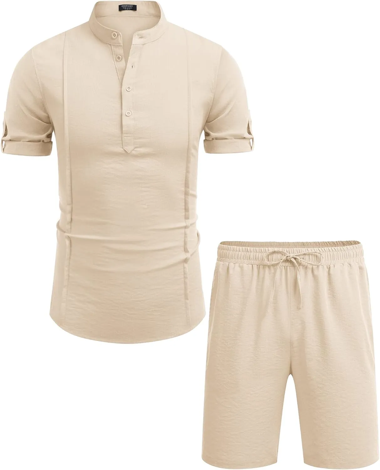 COOFANDY Men's 2 Pieces Linen Set Henley Shirt Short Sleeve and Shorts Summer Beach Yoga Matching Outfits