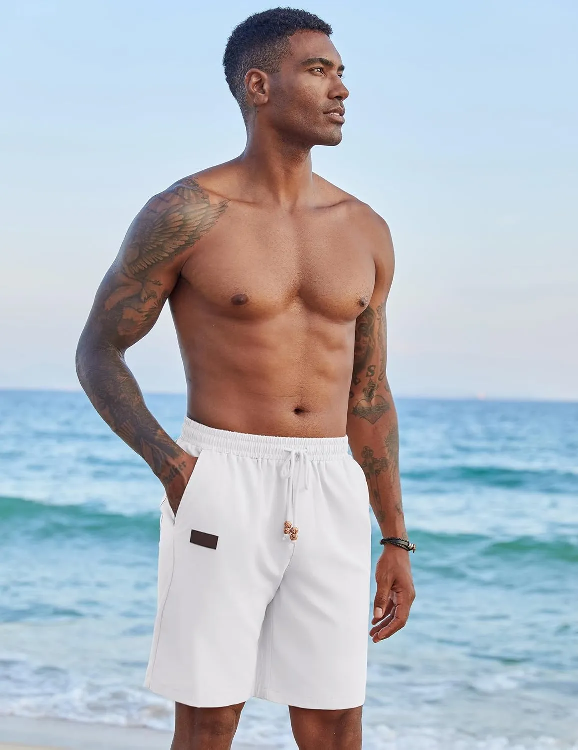 COOFANDY Mens Casual Linen Shorts Elastic Waist Drawstring Loose Fit Summer Beach Vacation Shorts with Pockets
