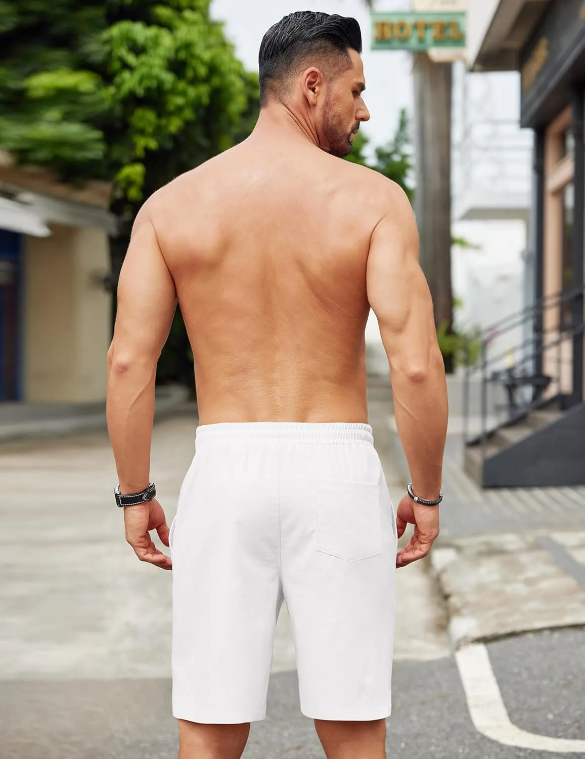 COOFANDY Mens Casual Linen Shorts Elastic Waist Drawstring Loose Fit Summer Beach Vacation Shorts with Pockets