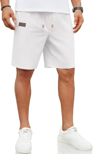 COOFANDY Mens Casual Linen Shorts Elastic Waist Drawstring Loose Fit Summer Beach Vacation Shorts with Pockets