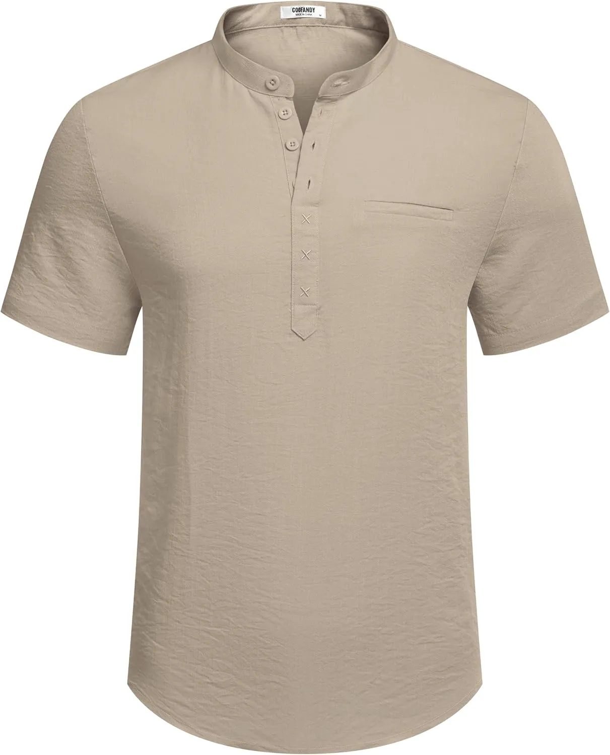 COOFANDY Men's Henley Shirts Band Collar Short Sleeve Shirt Casual Summer Beach Shirt Hippie T Shirt Fashion Hawaiian Shirt