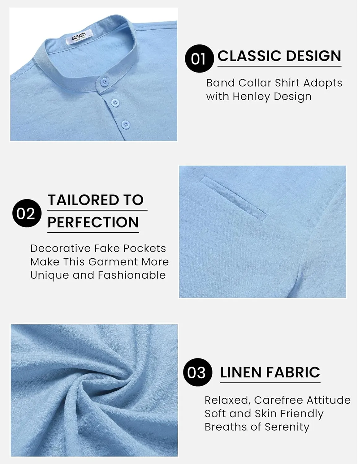 COOFANDY Men's Henley Shirts Band Collar Short Sleeve Shirt Casual Summer Beach Shirt Hippie T Shirt Fashion Hawaiian Shirt