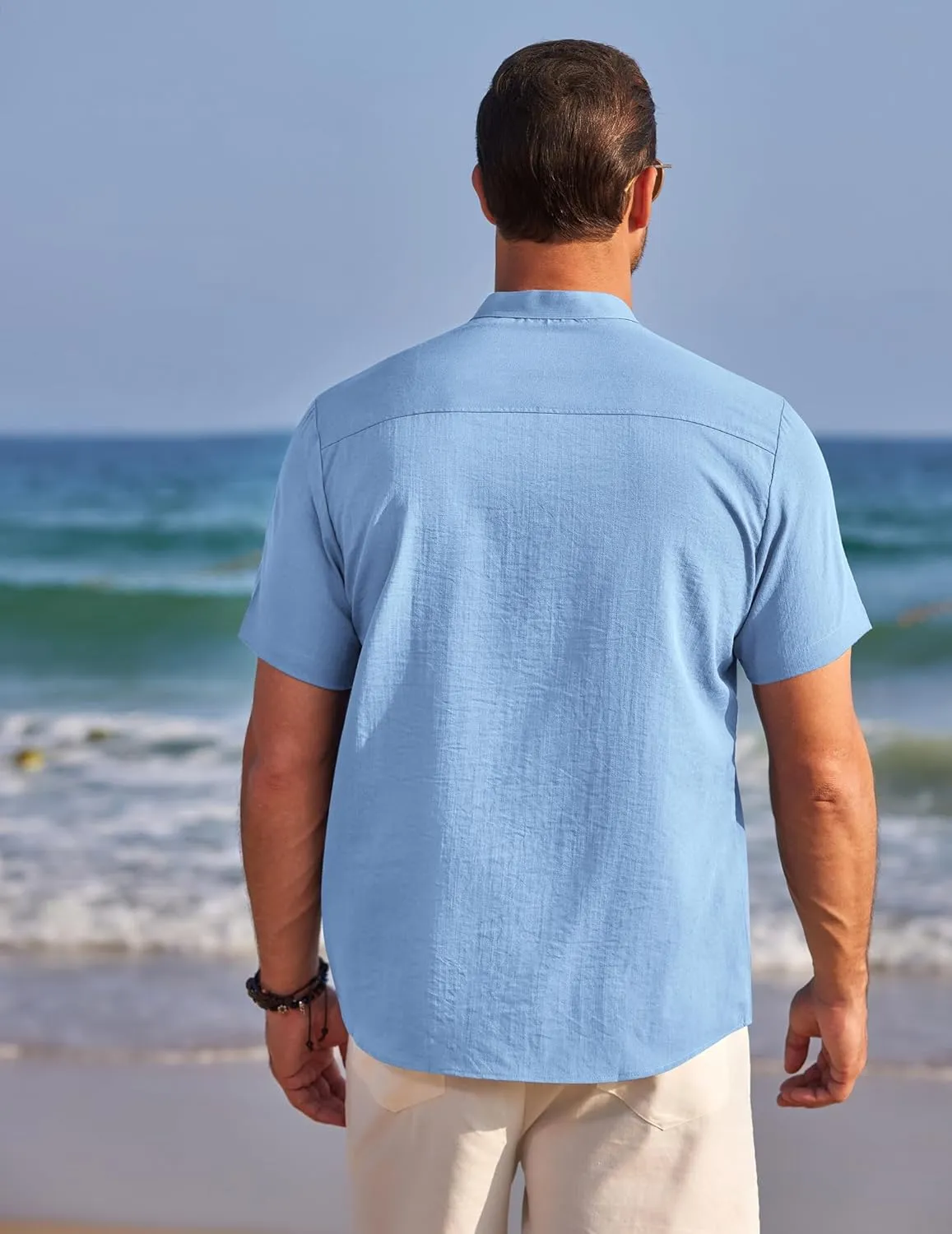 COOFANDY Men's Henley Shirts Band Collar Short Sleeve Shirt Casual Summer Beach Shirt Hippie T Shirt Fashion Hawaiian Shirt