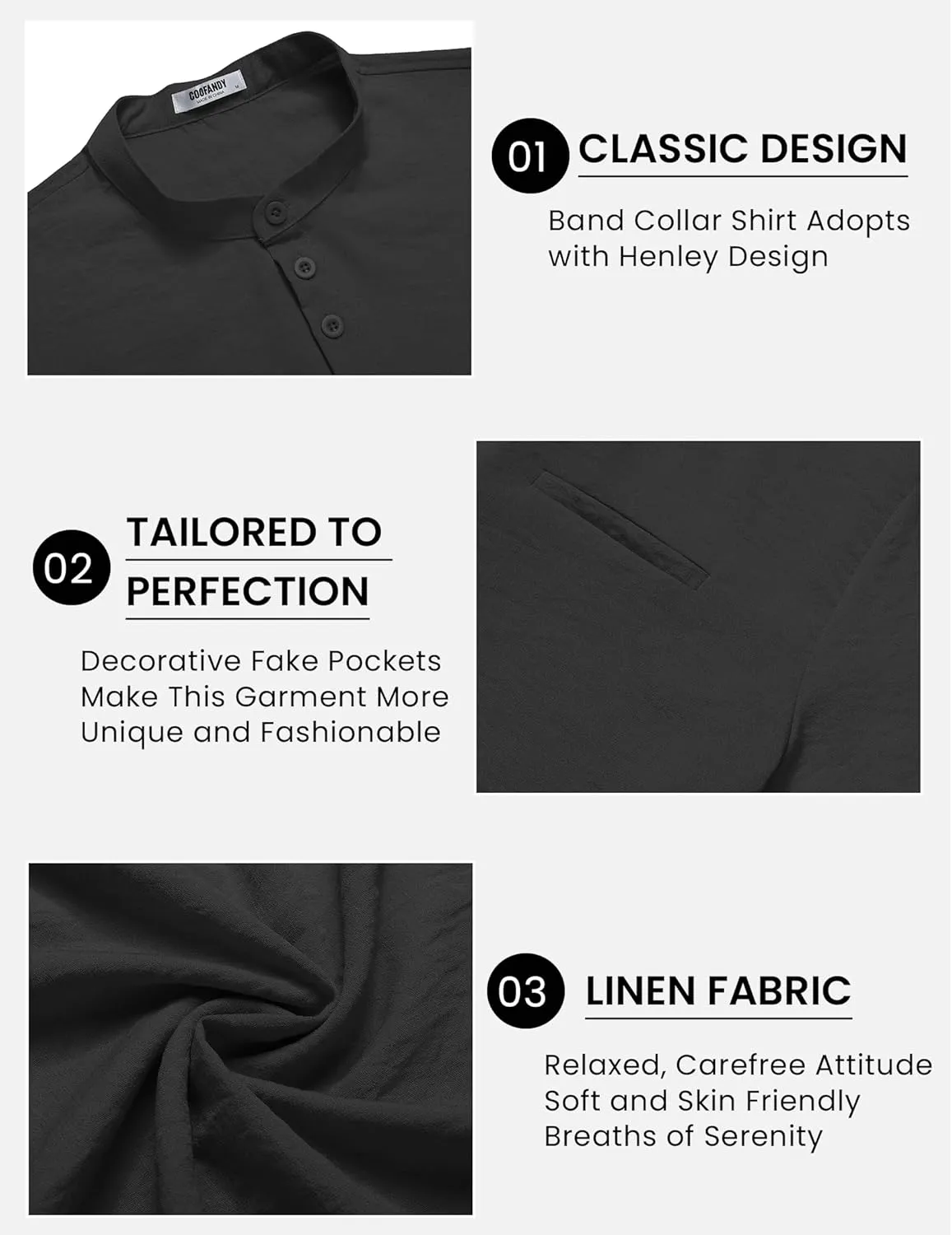 COOFANDY Men's Henley Shirts Band Collar Short Sleeve Shirt Casual Summer Beach Shirt Hippie T Shirt Fashion Hawaiian Shirt