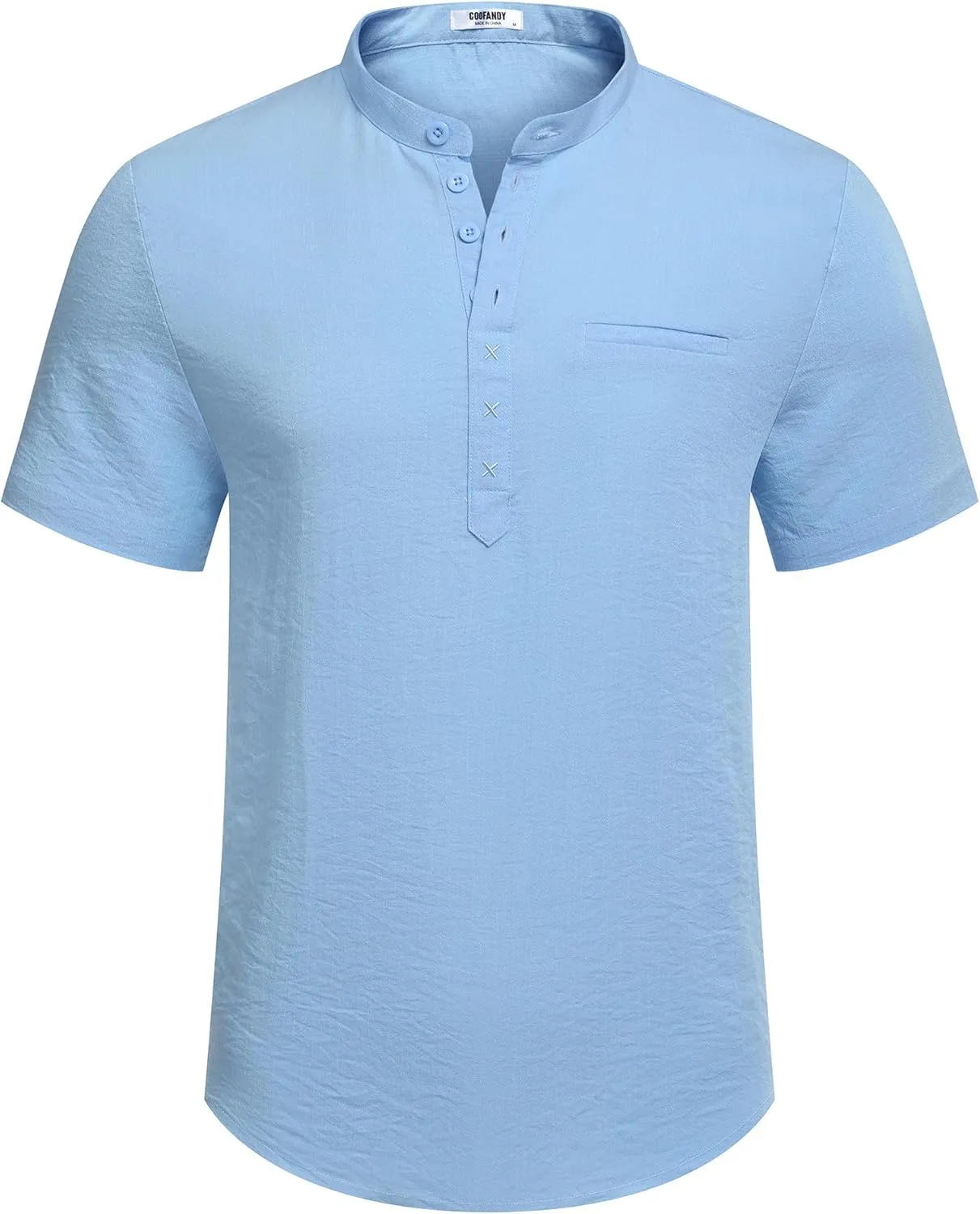 COOFANDY Men's Henley Shirts Band Collar Short Sleeve Shirt Casual Summer Beach Shirt Hippie T Shirt Fashion Hawaiian Shirt