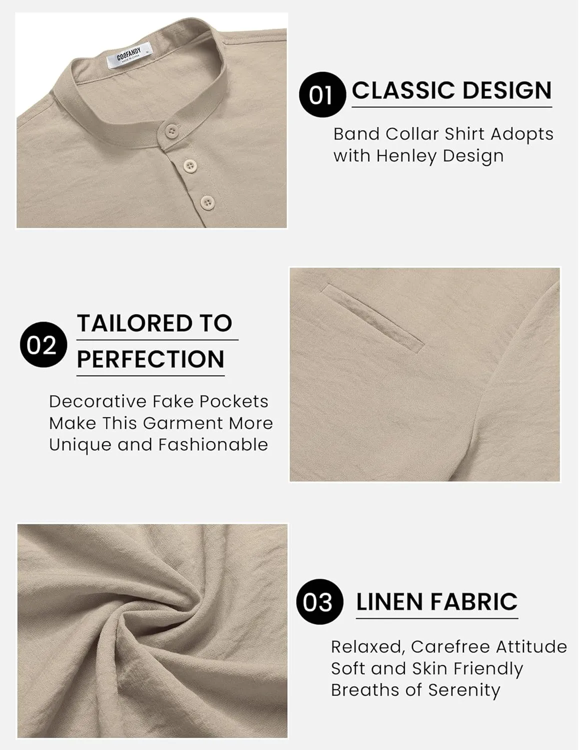 COOFANDY Men's Henley Shirts Band Collar Short Sleeve Shirt Casual Summer Beach Shirt Hippie T Shirt Fashion Hawaiian Shirt