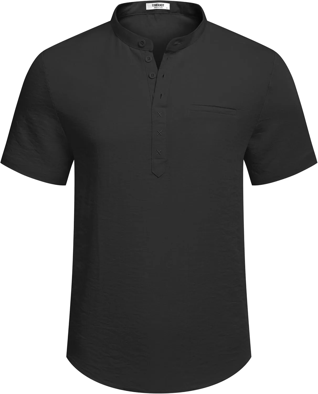COOFANDY Men's Henley Shirts Band Collar Short Sleeve Shirt Casual Summer Beach Shirt Hippie T Shirt Fashion Hawaiian Shirt