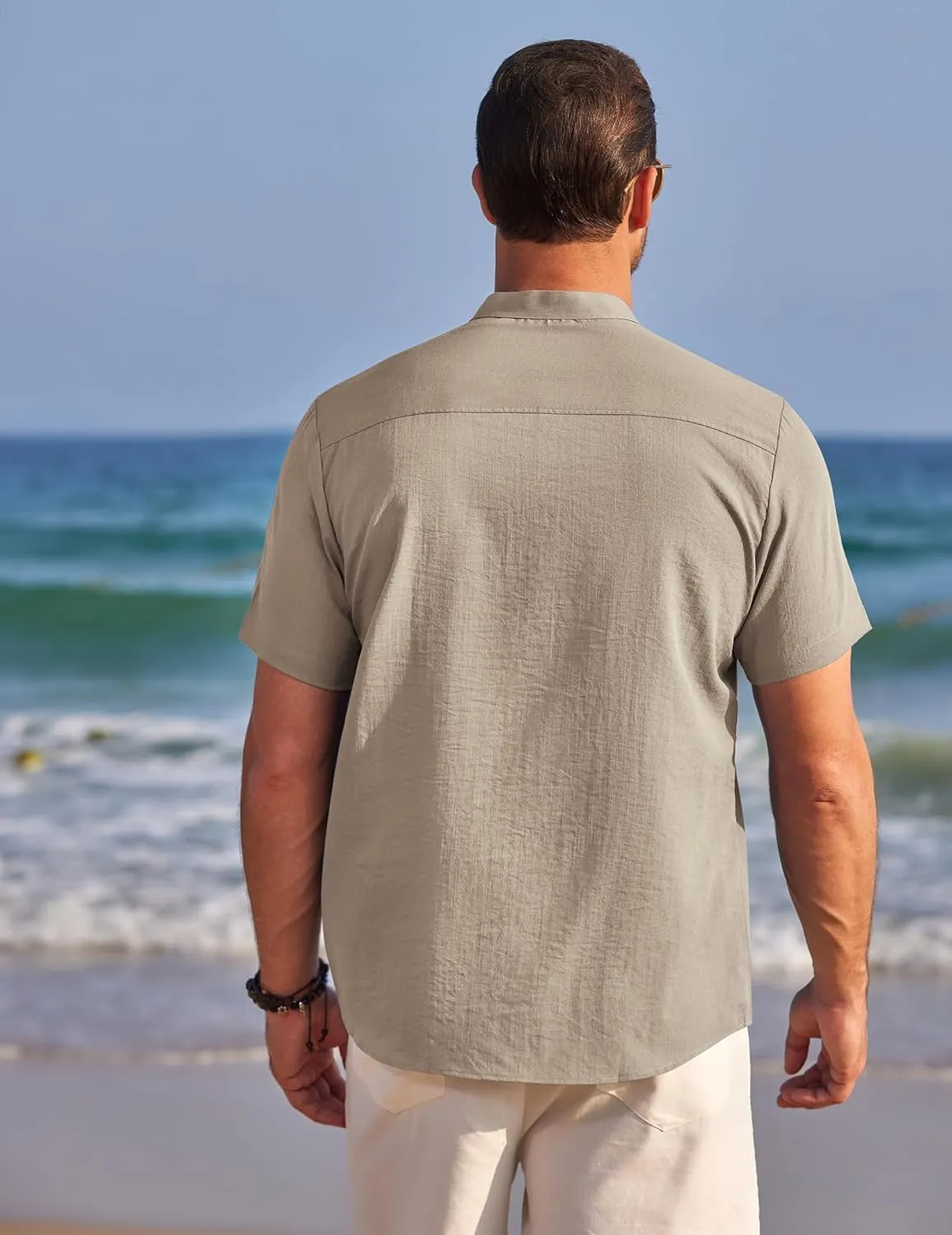 COOFANDY Men's Henley Shirts Band Collar Short Sleeve Shirt Casual Summer Beach Shirt Hippie T Shirt Fashion Hawaiian Shirt