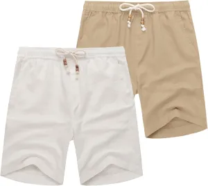 COOFANDY Men's Linen Shorts Casual Elastic Waist Drawstring Summer Beach Shorts