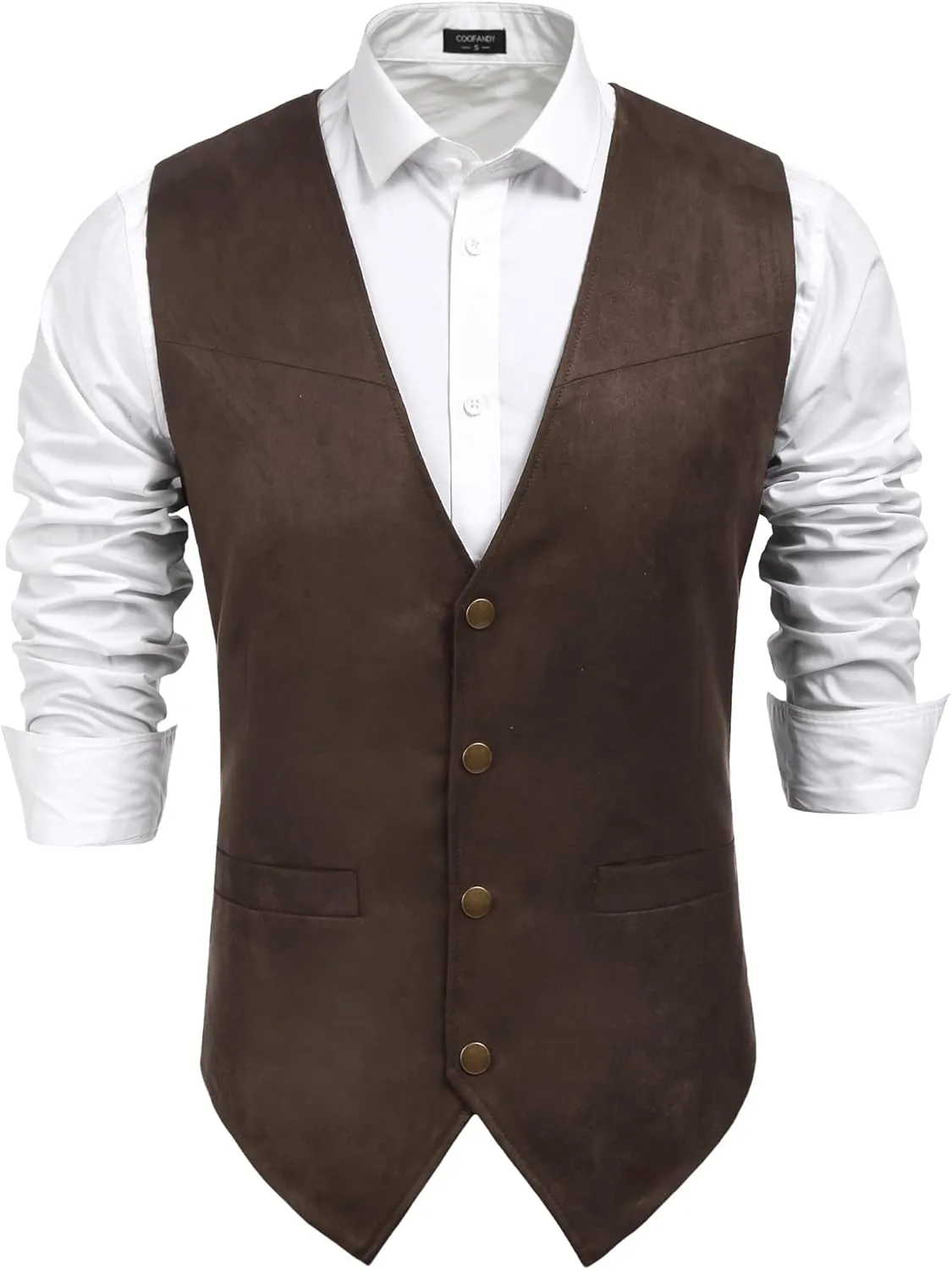 COOFANDY Men's Suede Leather Vest Cowboy Western Waistcoat Casual Slim Fit Suit Vest