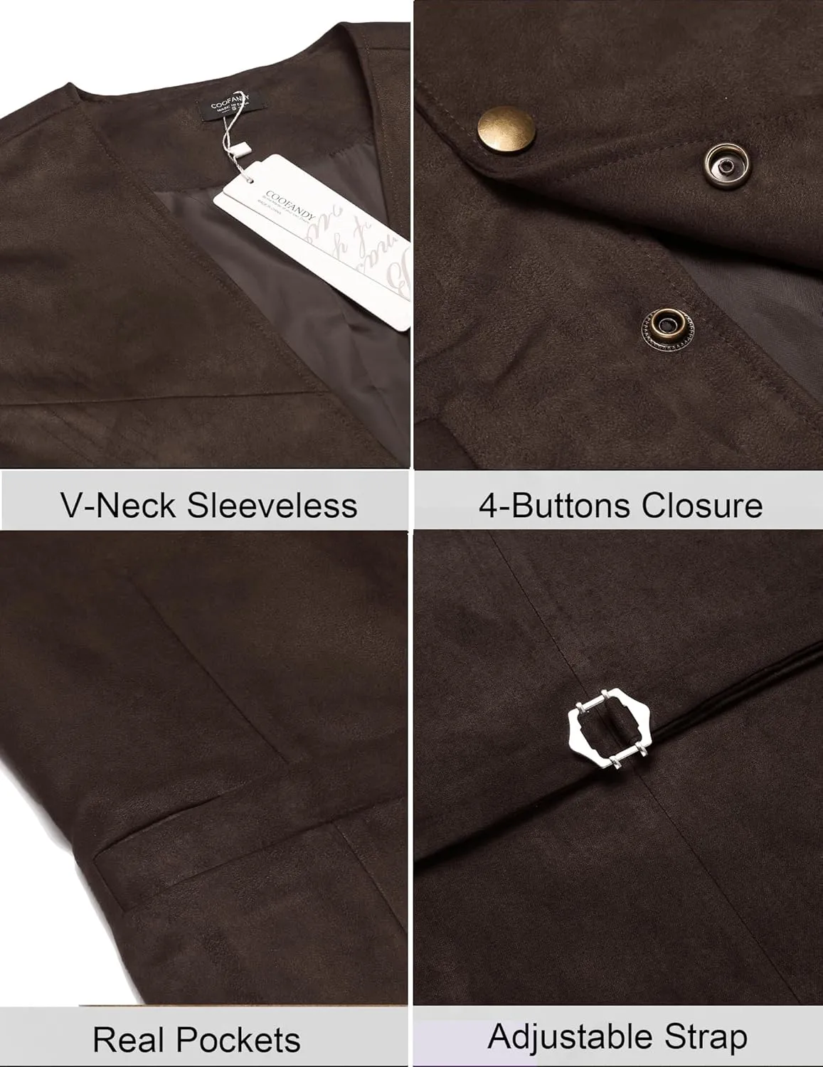COOFANDY Men's Suede Leather Vest Cowboy Western Waistcoat Casual Slim Fit Suit Vest