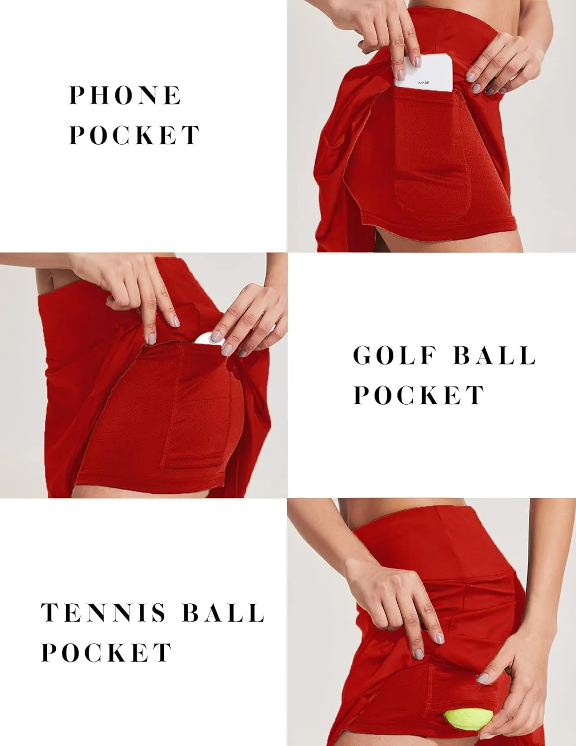 COOrun 18" Tennis Skirt Knee Length High Waist Skorts Skirts for Women Golf Pleated Built-in Shorts Skirts with Pockets