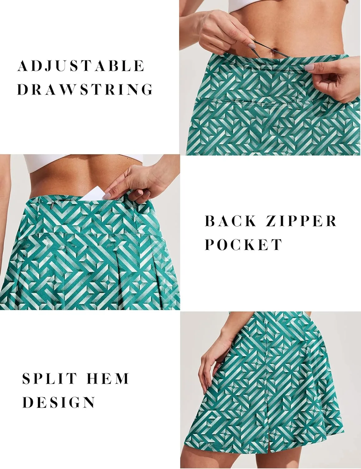 COOrun 18" Tennis Skirt Knee Length High Waist Skorts Skirts for Women Golf Pleated Built-in Shorts Skirts with Pockets