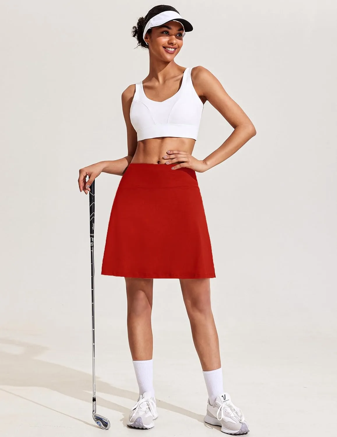 COOrun 18" Tennis Skirt Knee Length High Waist Skorts Skirts for Women Golf Pleated Built-in Shorts Skirts with Pockets