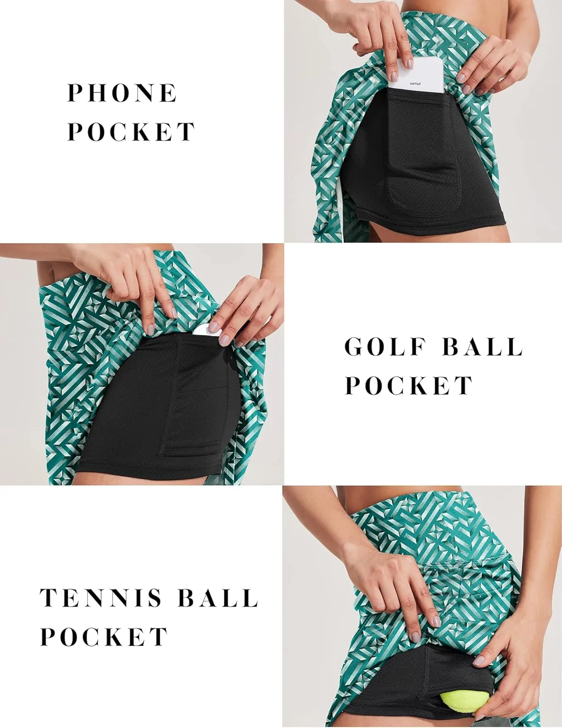 COOrun 18" Tennis Skirt Knee Length High Waist Skorts Skirts for Women Golf Pleated Built-in Shorts Skirts with Pockets