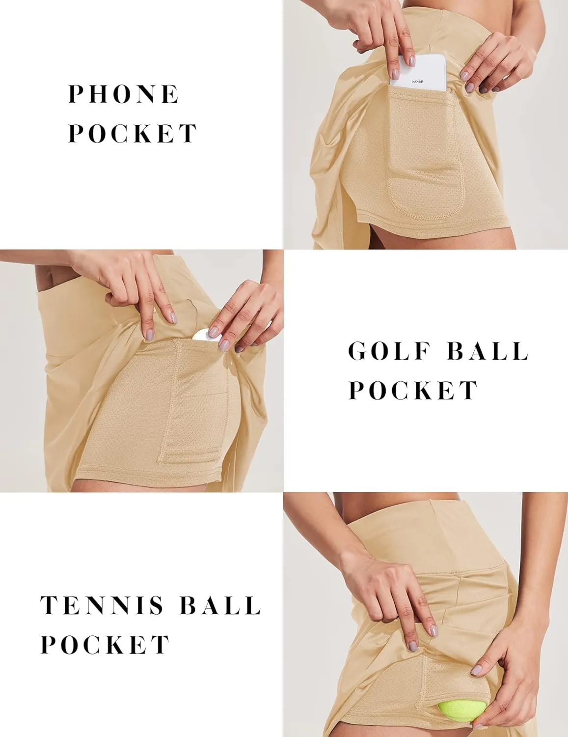 COOrun 18" Tennis Skirt Knee Length High Waist Skorts Skirts for Women Golf Pleated Built-in Shorts Skirts with Pockets