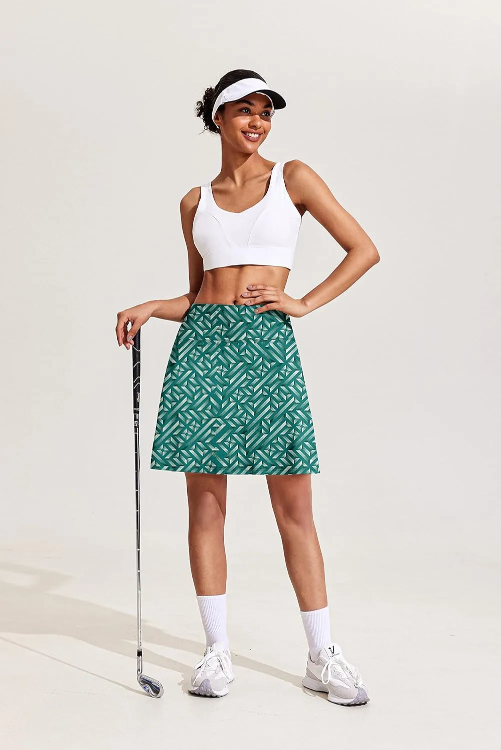 COOrun 18" Tennis Skirt Knee Length High Waist Skorts Skirts for Women Golf Pleated Built-in Shorts Skirts with Pockets