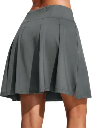 COOrun 18" Tennis Skirt Knee Length High Waist Skorts Skirts for Women Golf Pleated Built-in Shorts Skirts with Pockets