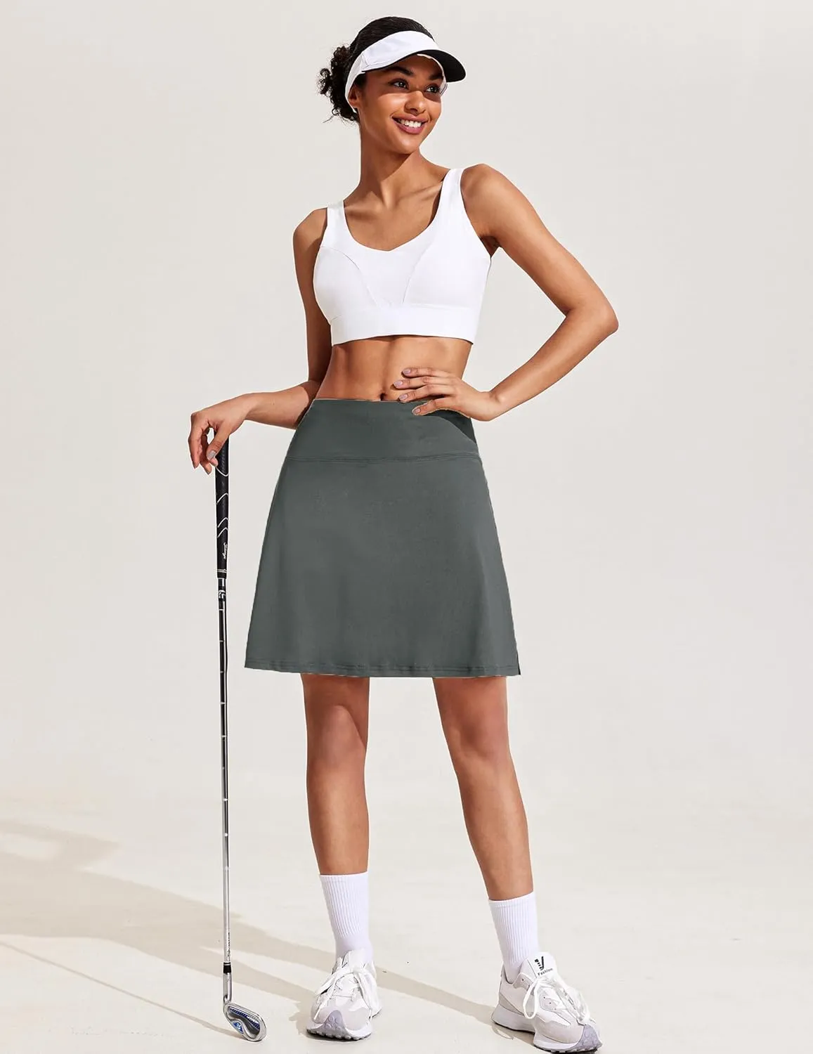 COOrun 18" Tennis Skirt Knee Length High Waist Skorts Skirts for Women Golf Pleated Built-in Shorts Skirts with Pockets