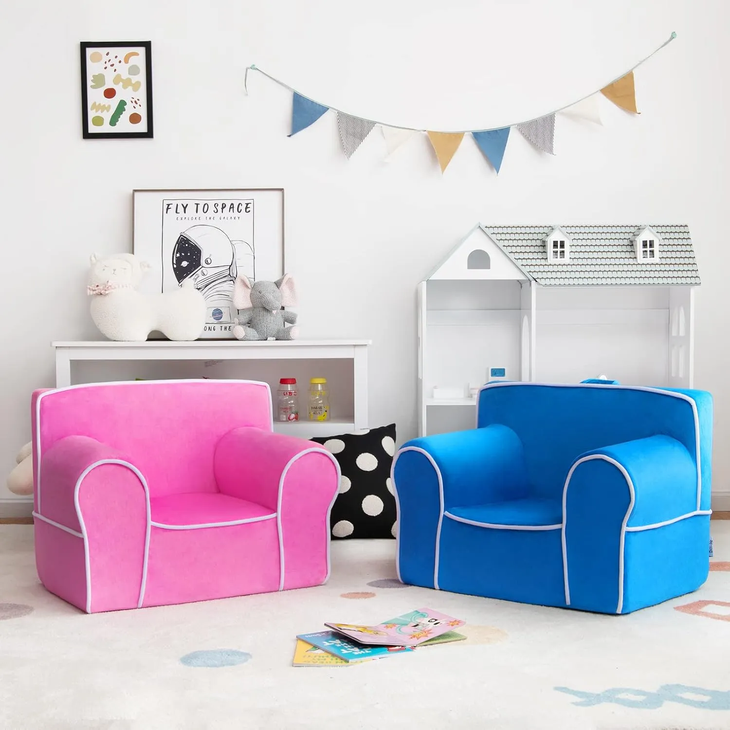Costzon Kids Couch, Toddler Soft Sofa Chair w/Removable & Washable Velvet Surface for Preschool, Play Room, Nursery, Kindergarten, Toddler Sofa Couch for 0-5 Year Old Boys Girls Birthday Gift (Blue)
