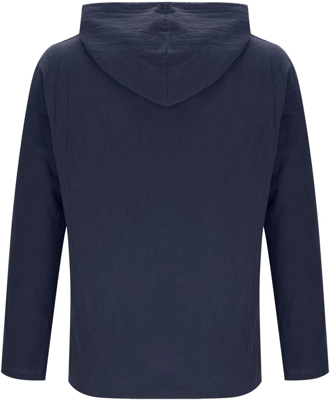Cotton Hoodie for Mens Long Sleeve Button Down Linen Shirt Drawstring with Pockets Casual Summer Beach Hooded Shirts