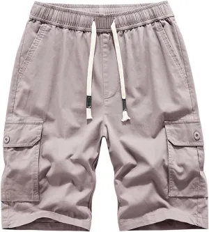 Cotton Sweat Shorts Mens Big and Tall Shorts Stylish Cotton Multi Pockets Cargo Shorts Casual Drawstring Elastic Waist Tooling Shorts Running Shorts for Men 7 Inch Brown 2X