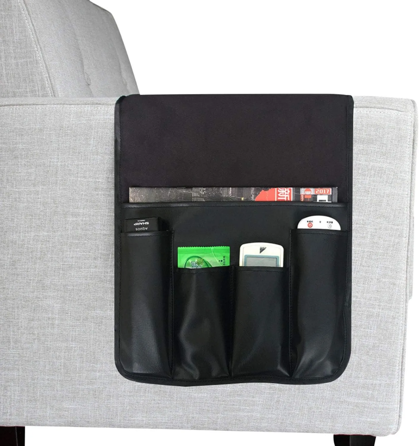 Couch Sofa Armrest Organiser Arm Chair Caddy Bedside Storage Pocket with 6 Pockets TV Remote Holder Bed Storage Pocket Bag for Cellphone Tablet Notepad Book Magazines DVD Glasses