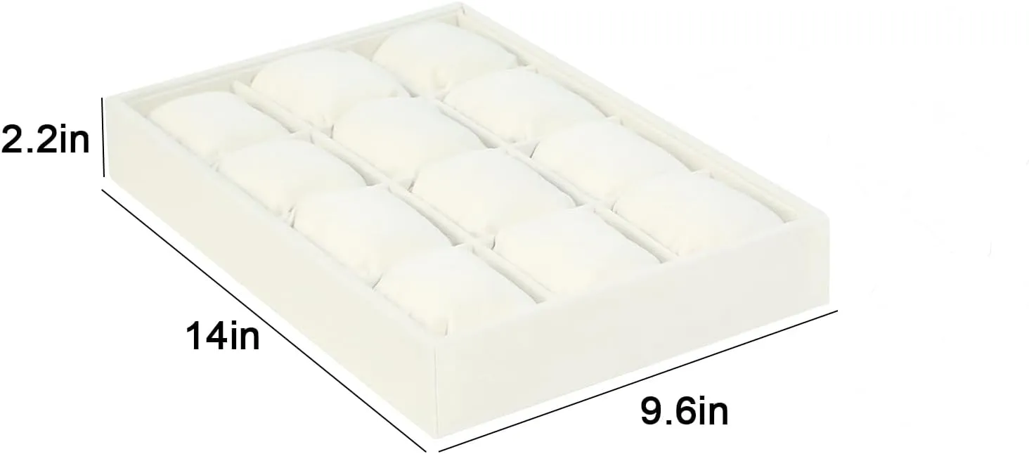 Coward Beige Velvet Watch Bangle Organizer Tray, Velvet 12 Grids Tray for Watches Bracelets Jade Bangle Holder Selling Show