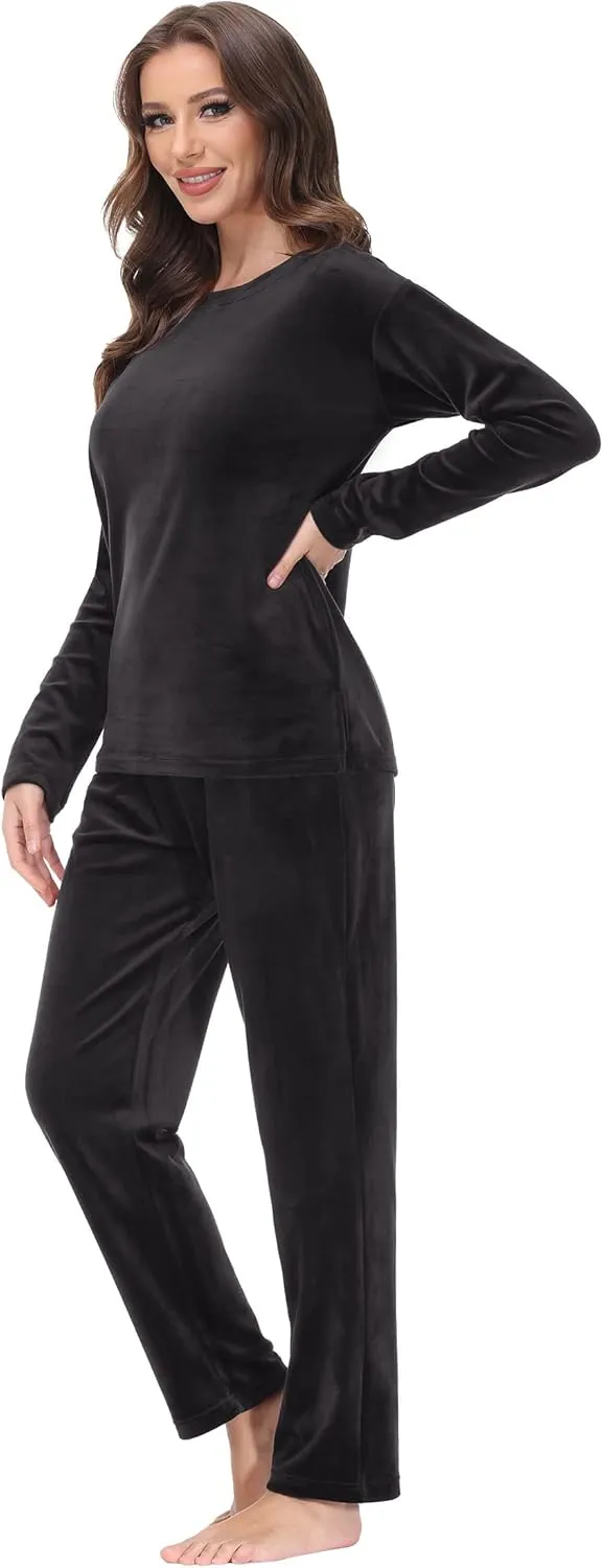 COZZIPLUS Women Velour Sweatsuits Sets Lounge Set 2 Piece Sweatsuit Crew Neck Sweatshirt and Sweatpant Velvet Jogging Suit