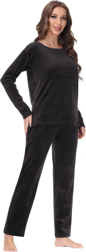 COZZIPLUS Women Velour Sweatsuits Sets Lounge Set 2 Piece Sweatsuit Crew Neck Sweatshirt and Sweatpant Velvet Jogging Suit