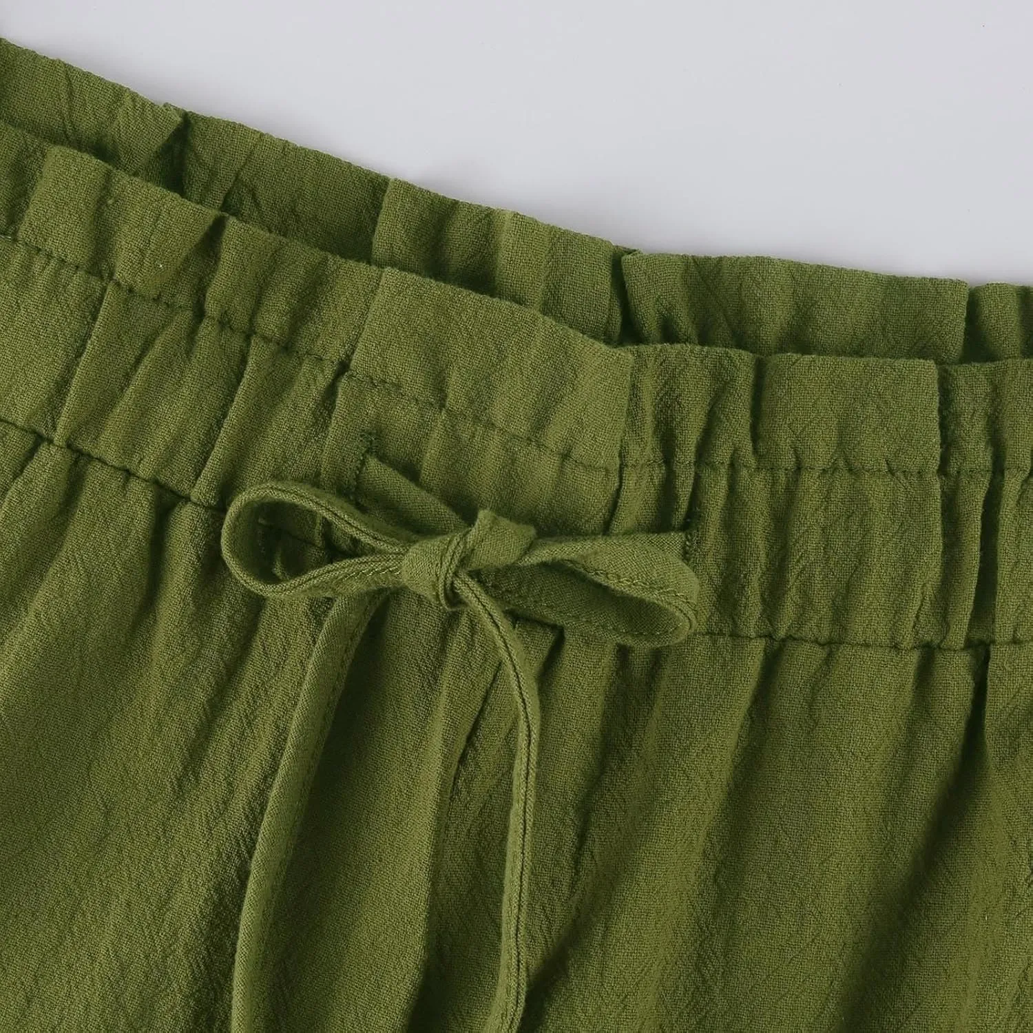 Cropped Linen Pants Women Drawstring Elastic Waist Wide Leg Palazzo Pants with Pockets Casual Flowy Boho Beach Pant