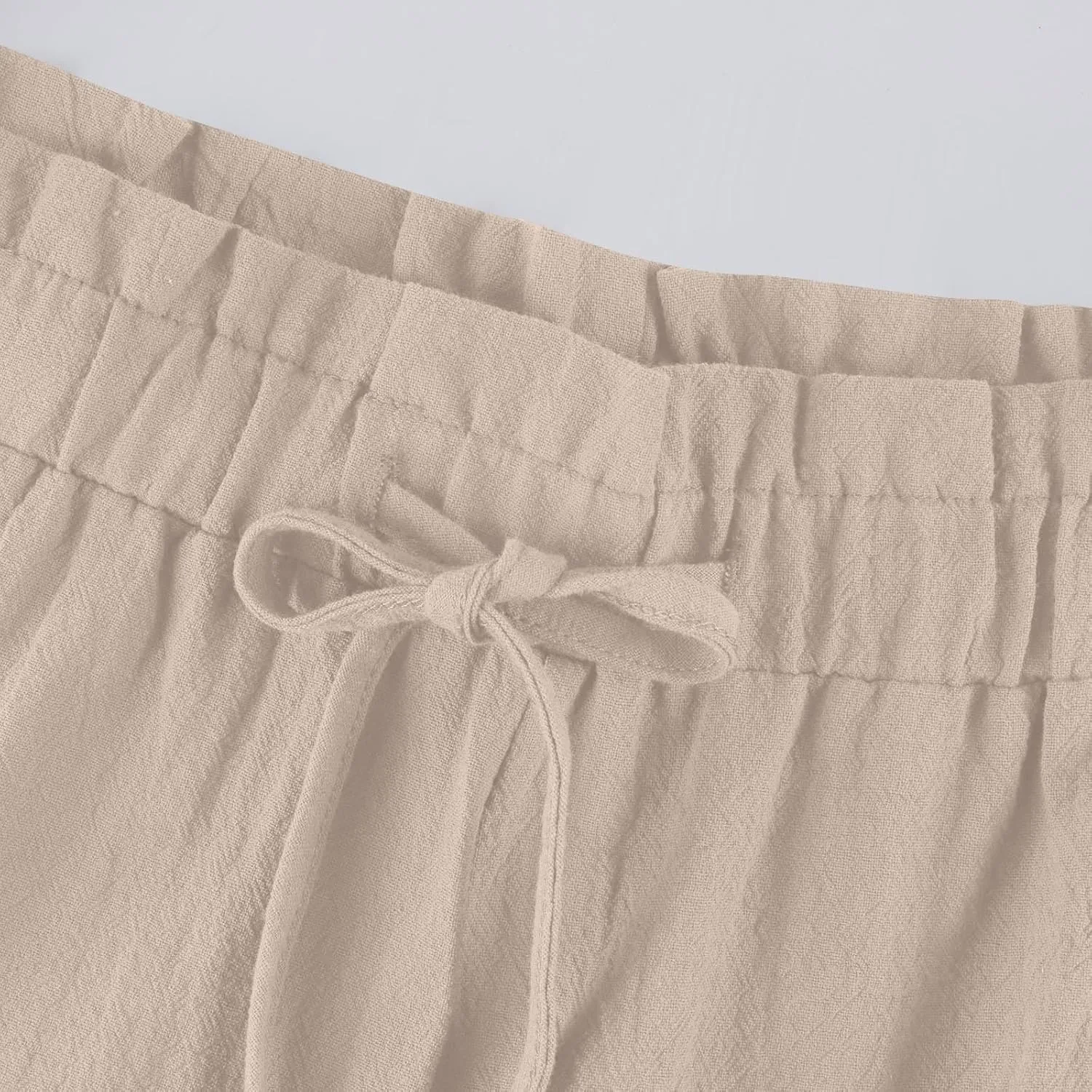 Cropped Linen Pants Women Drawstring Elastic Waist Wide Leg Palazzo Pants with Pockets Casual Flowy Boho Beach Pant