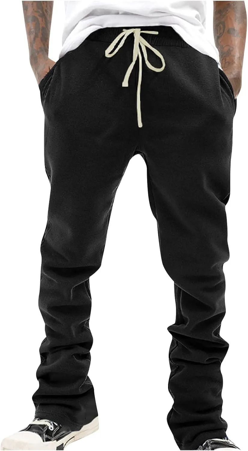 Ctreela Men Bootcut Stacked Sweatpants Joggers Sweatpants Athletic Running Pants Drawstring Workout Track Pants with Pockets