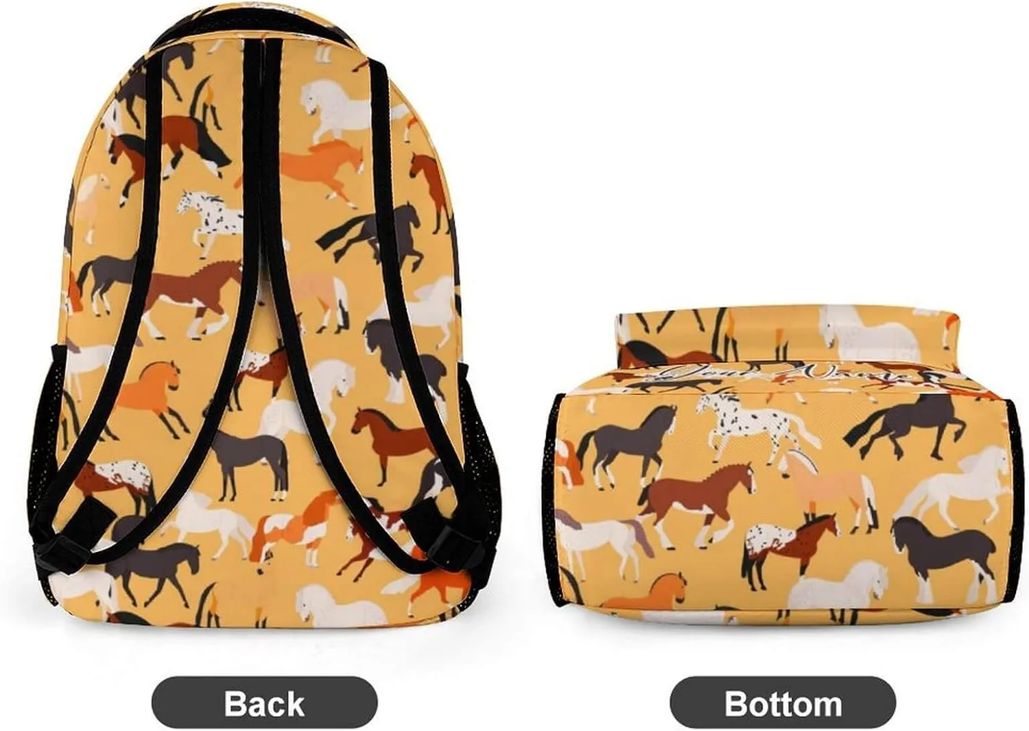 Custom Horse School Backpack for Kids Girls Boys, 16 Inch Cute Horses Themed Bookbag, Personalized School Backpack for Students Children, Lightweight, Large Capacity