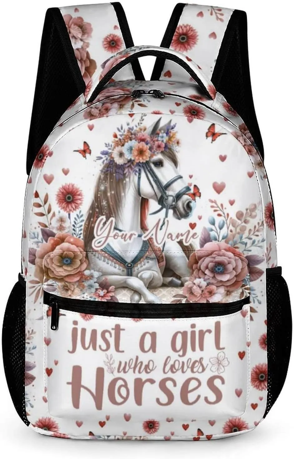 Custom Horse School Backpack for Kids Girls Boys, 16 Inch Cute Horses Themed Bookbag, Personalized School Backpack for Students Children, Lightweight, Large Capacity