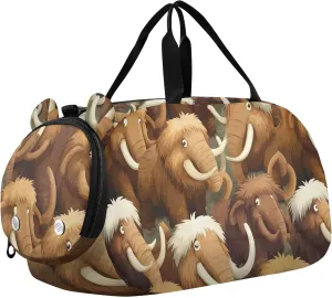 Cute Cartoon Mammoth Sports Duffle Bag for Teens Girls Boys, Gym Bag with Shoe Compartment, Kids Travel Overnight Weekender Shoulder Bag