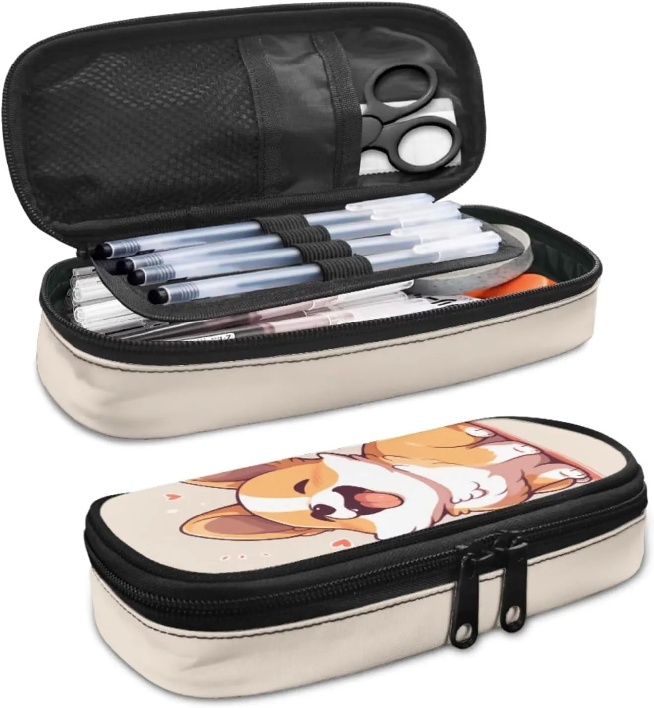 Cute Corgi Bookbags for 5Th Grade Girls Backpack and Lunch Bag Set for Girls with Pencil Case Keychain 4Pcs Set Bookbag for Students Going To School
