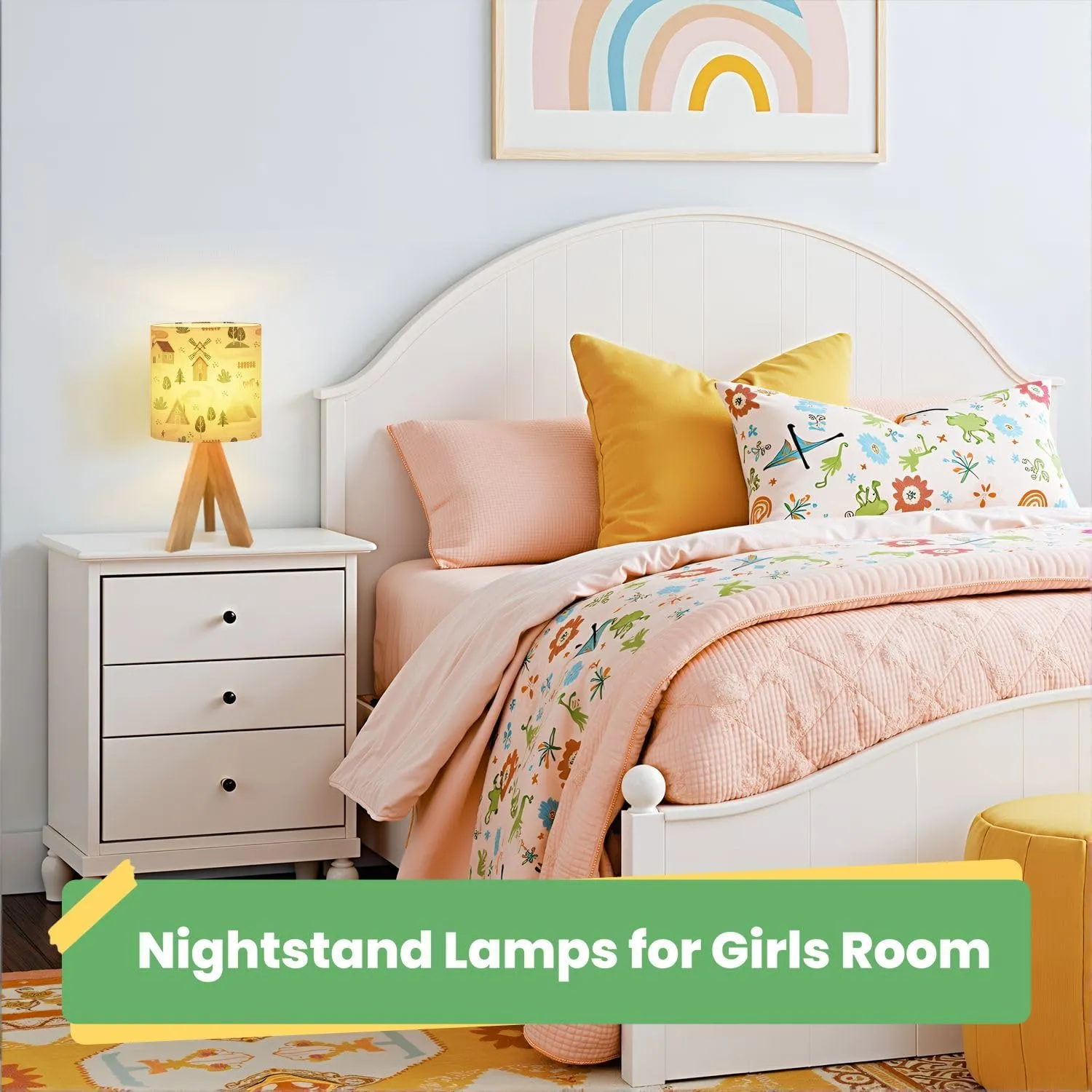 Cute Kids Bedside Desk Table Lamp House Forest Windmill Farm Mountains Animals Children Nightstand Lamp, Tripod Small Night Lights Linen for Nursery Room Bedroom Dorm Decor