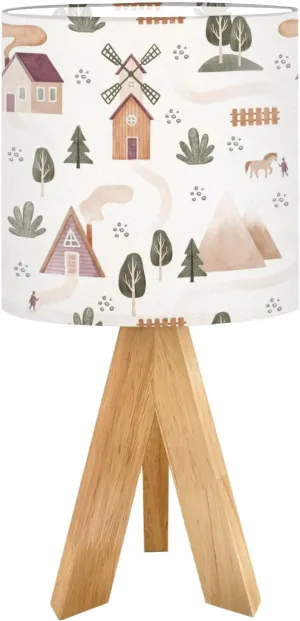 Cute Kids Bedside Desk Table Lamp House Forest Windmill Farm Mountains Animals Children Nightstand Lamp, Tripod Small Night Lights Linen for Nursery Room Bedroom Dorm Decor