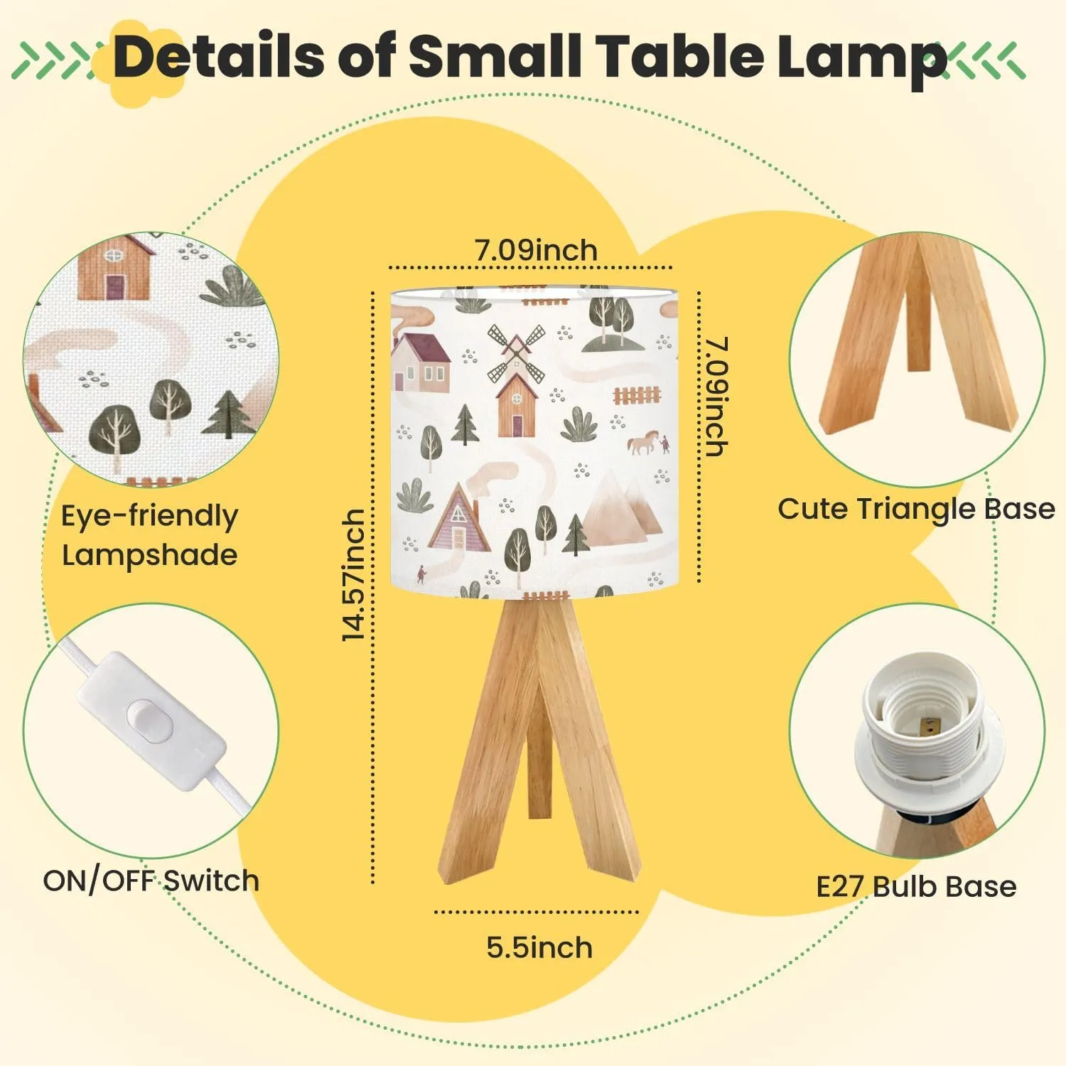 Cute Kids Bedside Desk Table Lamp House Forest Windmill Farm Mountains Animals Children Nightstand Lamp, Tripod Small Night Lights Linen for Nursery Room Bedroom Dorm Decor