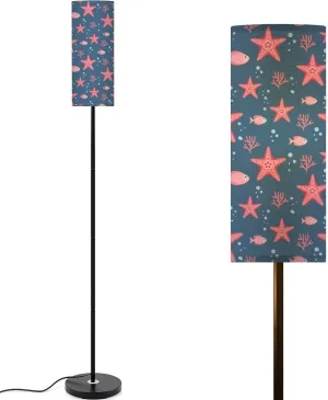 Cute marine seamless pattern cartoon style starfish fish coral flat Modern Floor Lamp Minimalist Standing Lamps for Living Room LED Corner Lamp Remote Control Metal Pole Lamp for Bedroom, Reading