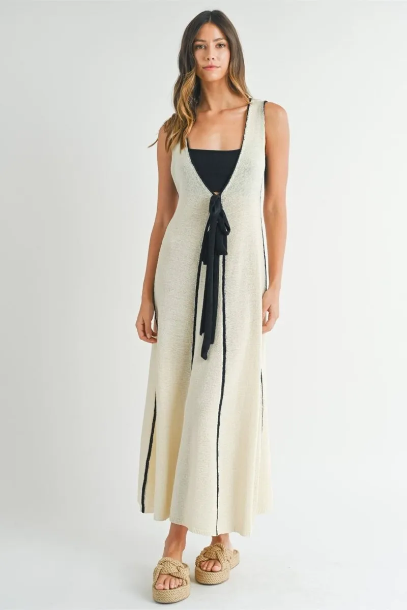 Cynthia V-Neck Sleeveless Midi Dress | White | Casual | Linen Blend