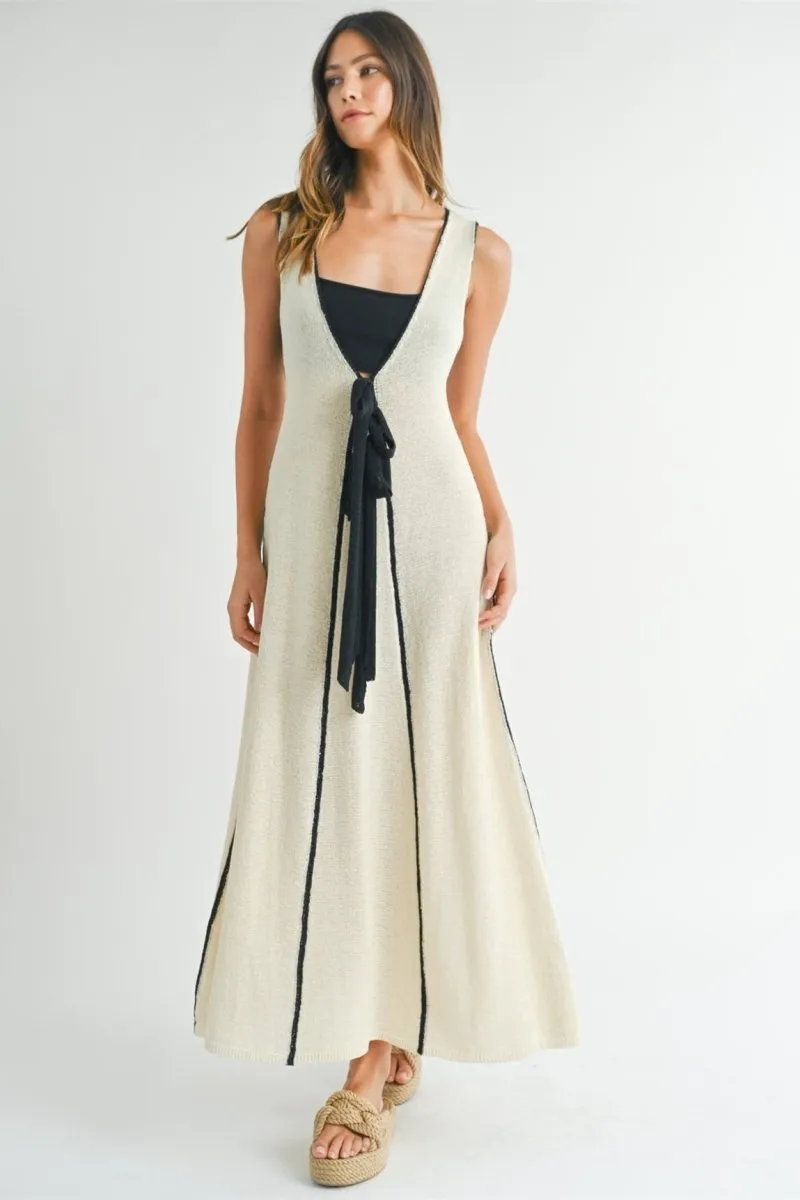 Cynthia V-Neck Sleeveless Midi Dress | White | Casual | Linen Blend