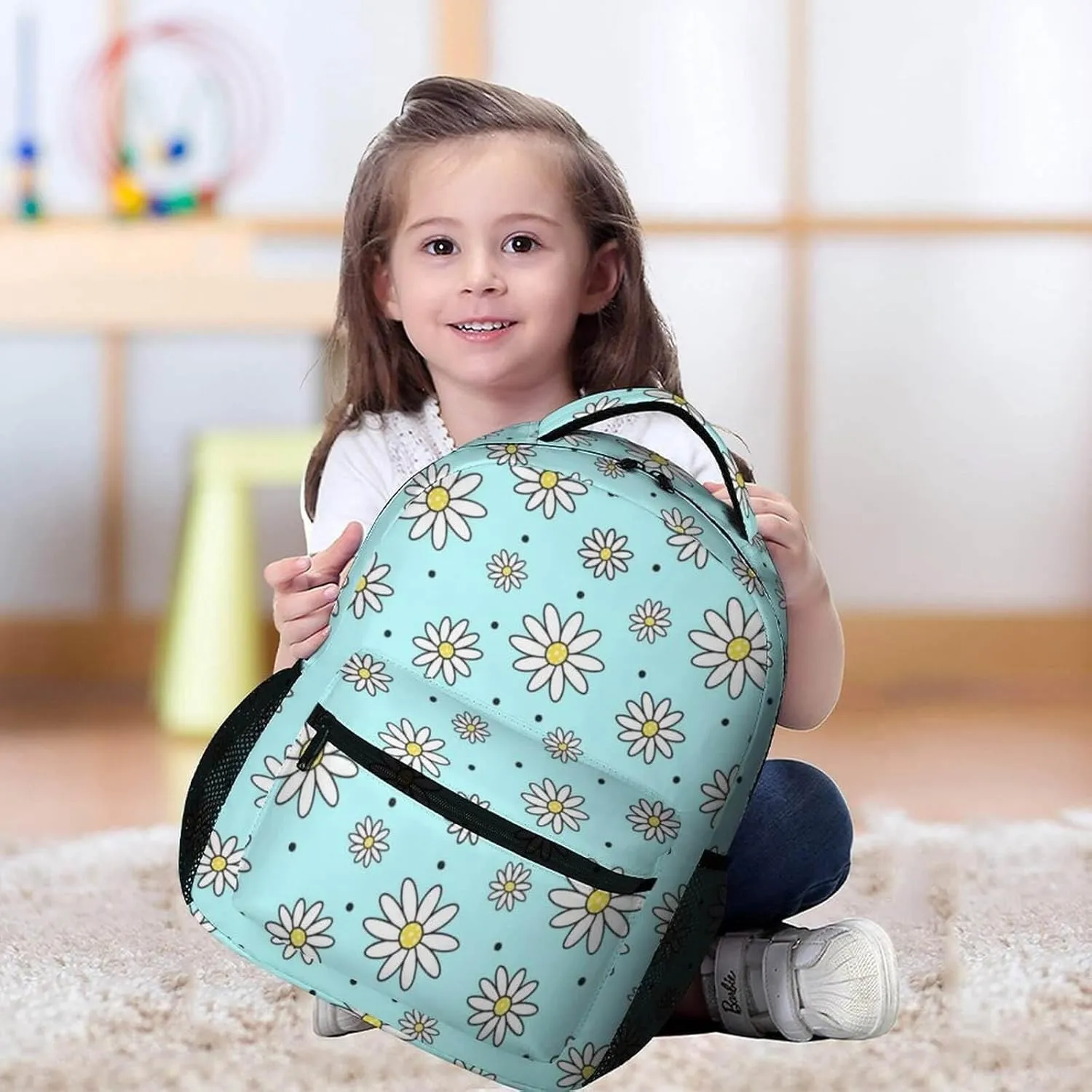 Daisy School Backpack for Kids Girls Boys, 16 Inch Cute daisies Themed Bookbag, Personalized School Backpack for Students Children, Lightweight, Large Capacity