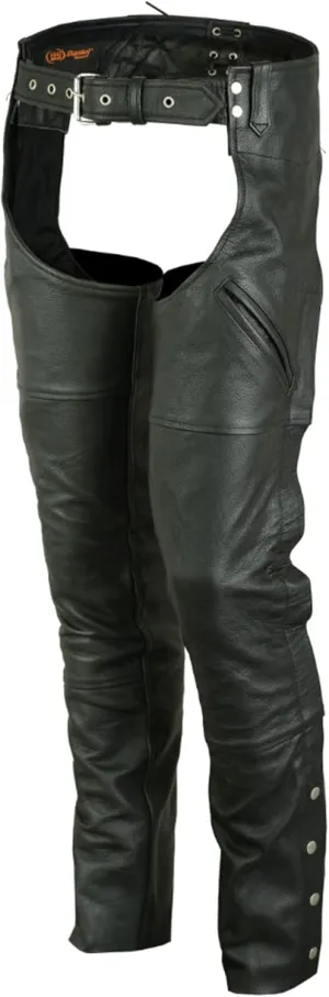 Daniel Smart Motorcycle Economy Leather Chaps All Season Unisex Biker Assless Chaps with Customizable fit and Carry Pockets