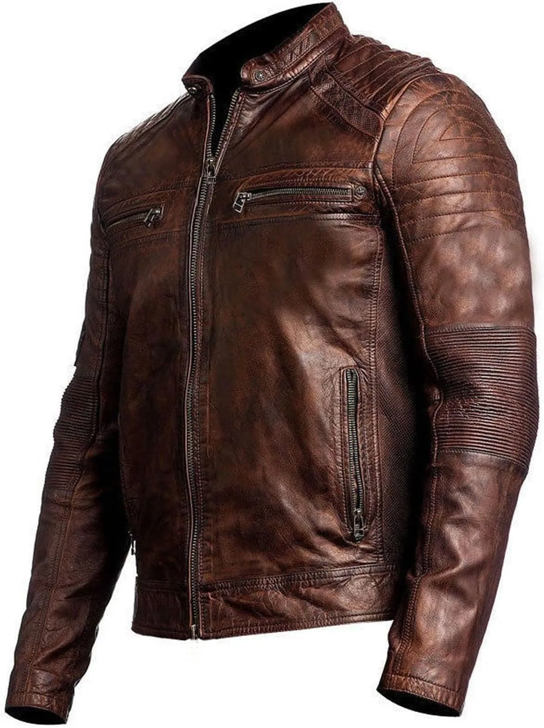 DECIMAL Men's Black & BROWN Genuine Lambskin Leather Biker Jacket VINTAGE REAL MOTORCYCLE JACKETS FOR MEN