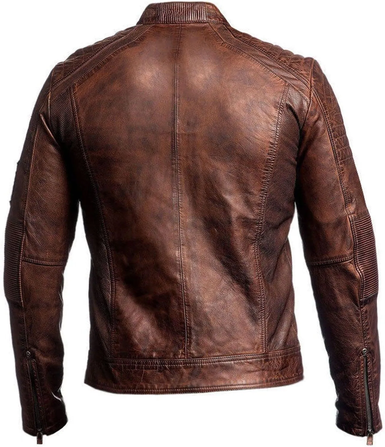 DECIMAL Men's Black & BROWN Genuine Lambskin Leather Biker Jacket VINTAGE REAL MOTORCYCLE JACKETS FOR MEN