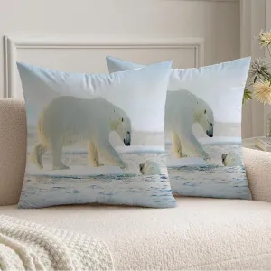 Decorative Set of 2 Throw Pillow Covers Polar Hunter with Bear Swimming North Walk Water Two Bears Animals Big Wildlife Outdoors On Nature Velvet Pillowcases Cushion Cover for Couch 16x16 inch